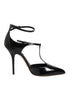 Dolce & Gabbana Black Leather T-STRAPS Heels Sandals Shoes