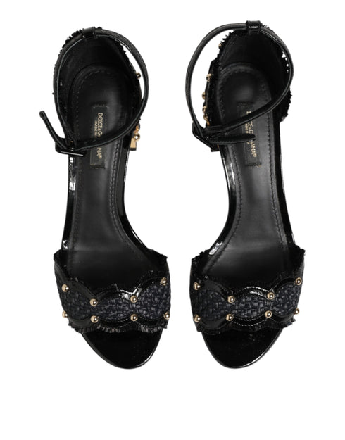 Dolce & Gabbana Black Studded Ankle Strap Sandals Shoes
