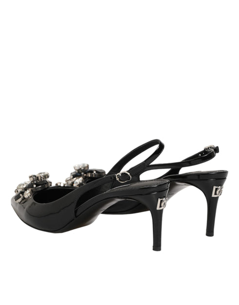 Dolce & Gabbana Black Patent Leather Crystal Slingback Shoes