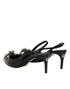 Dolce & Gabbana Black Patent Leather Crystal Slingback Shoes