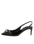 Dolce & Gabbana Black Patent Leather Crystal Slingback Shoes