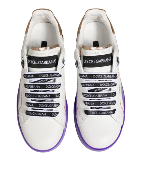 Dolce & Gabbana White Purple Leather Low Top Sneaker Shoes
