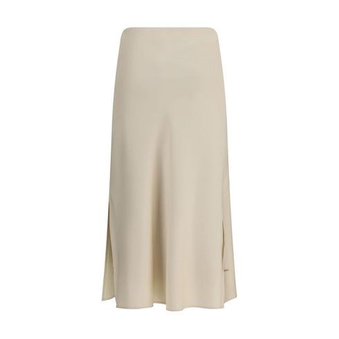 Brunello Cucinelli Cream Acetate Midi Skirt