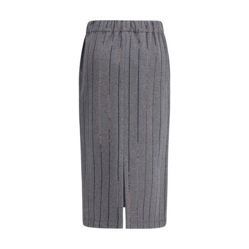 Brunello Cucinelli Gray Polyester Midi Skirt