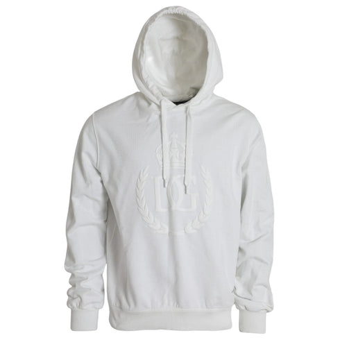 Dolce & Gabbana White Cotton Hooded Pullover Sweatshirt Men
