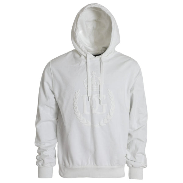 Dolce & Gabbana White Cotton Hooded Pullover Sweatshirt Men