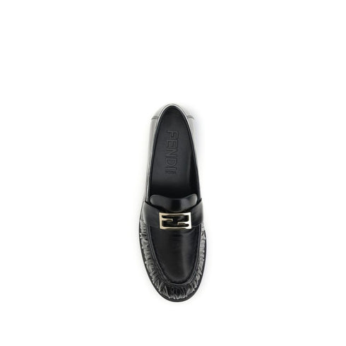 Fendi Black Calf Leather Bos Taurus Slip-On Loafers