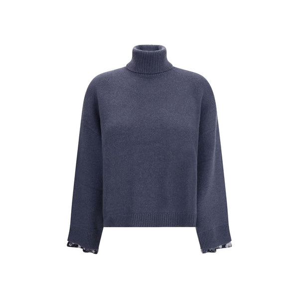 Brunello Cucinelli Blue Fleece Wool Turtleneck
