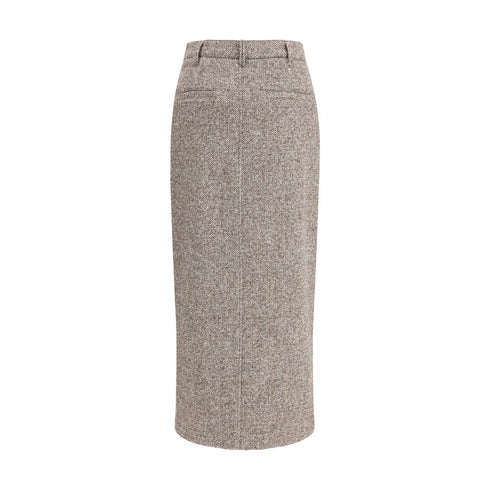 Brunello Cucinelli Brown Fleece Wool Long Skirt