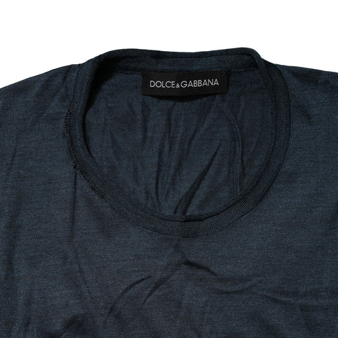 Dolce & Gabbana Dark Blue Silk Crew Neck Short Sleeve T-shirt