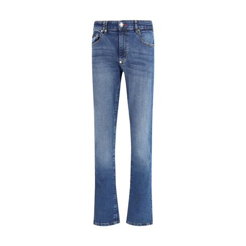 Philipp Plein Blue Cotton Straight-Leg Jeans