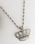 Dolce & Gabbana Silver Tone Brass Chain Crown Crystal Pendant Necklace