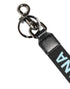 Dolce & Gabbana Black Blue Logo Polyester Brass Holder Keychain Keyring