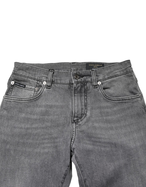 Dolce & Gabbana Gray Cotton Mid Waist Skinny Denim Jeans