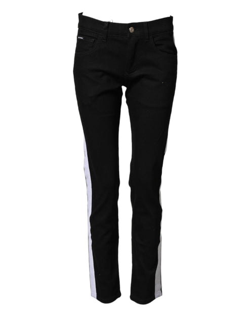 Dolce & Gabbana Black Cotton MidWaist Skinny Denim Logo Jeans