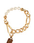 Dolce & Gabbana Gold Tone Brass Faux Pearl Logo Embellish Charm Bracelet