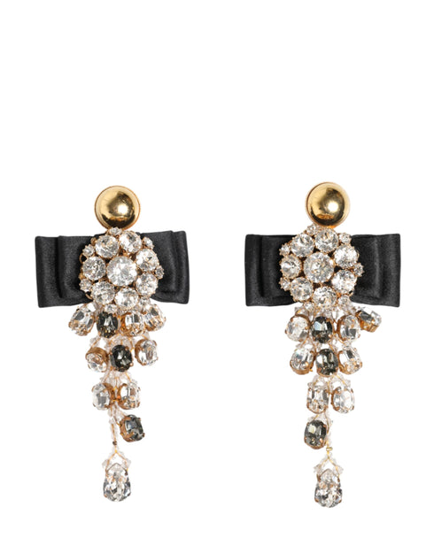 Dolce & Gabbana Crystal Chandelier Satin Bow Clip-On Jewelry Earrings