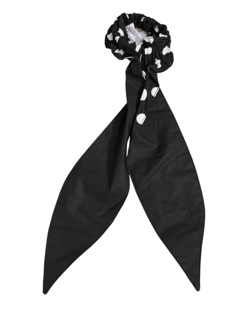 Dolce & Gabbana Black Cotton Polka Dot Scarf Tie Accessory Hair Scrunchie