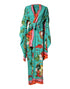 Dolce & Gabbana Green Printed Long Sleeve Wrap Coat Dress