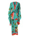 Dolce & Gabbana Green Printed Long Sleeve Wrap Coat Dress