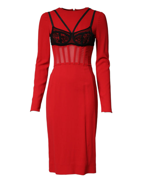 Dolce & Gabbana Black Red Contrasting Bra Cady Midi Dress