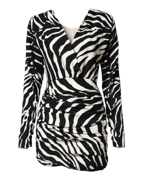 Dolce & Gabbana Black White Zebra Silk Sheath Mini Dress