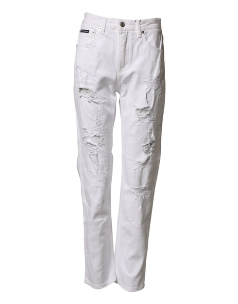 Dolce & Gabbana White Distressed Cotton BOYFRIEND Denim Jeans