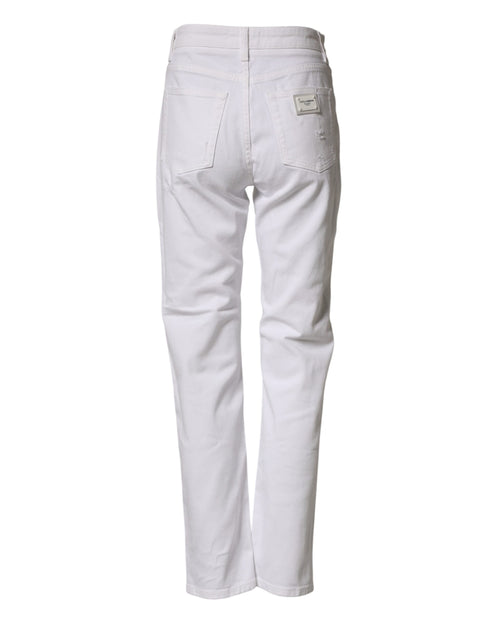 Dolce & Gabbana White Distressed Cotton BOYFRIEND Denim Jeans