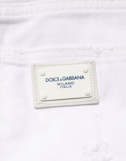 Dolce & Gabbana White Distressed Cotton BOYFRIEND Denim Jeans