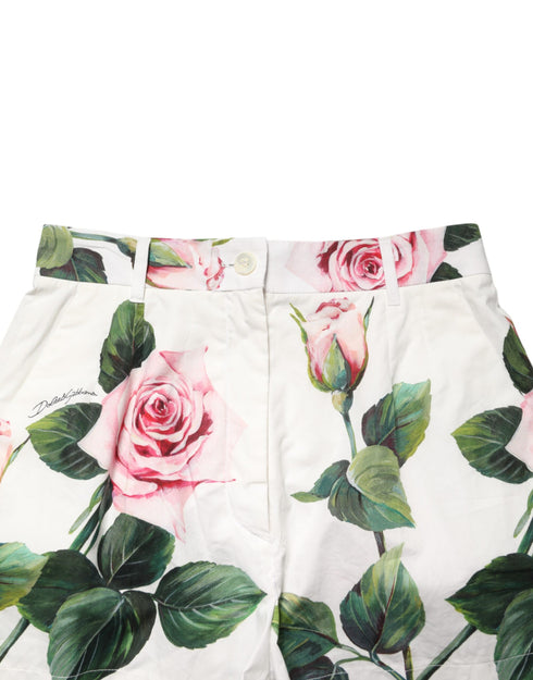 Dolce & Gabbana White Floral Print High Waist Hotpants Short