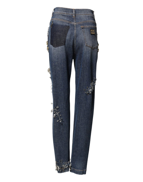Dolce & Gabbana Blue Cotton Rhinestone Embellish Denim Jeans