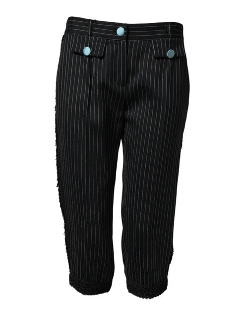 Dolce & Gabbana Black Wool Stripes Cropped Trouser Pants