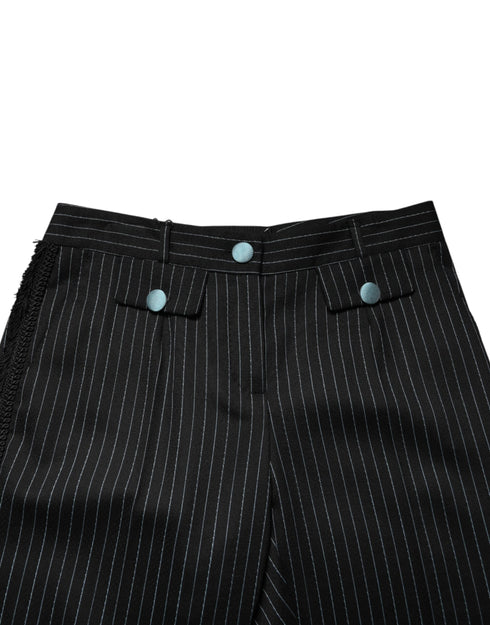 Dolce & Gabbana Black Wool Stripes Cropped Trouser Pants