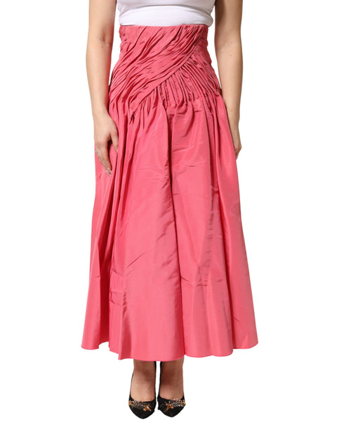Dolce & Gabbana Pink Silk Pleated High Waist Midi Skirt