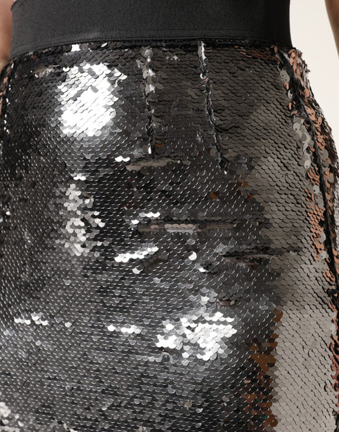 Dolce & Gabbana Metallic Gray Sequin High Waist Mermaid Skirt