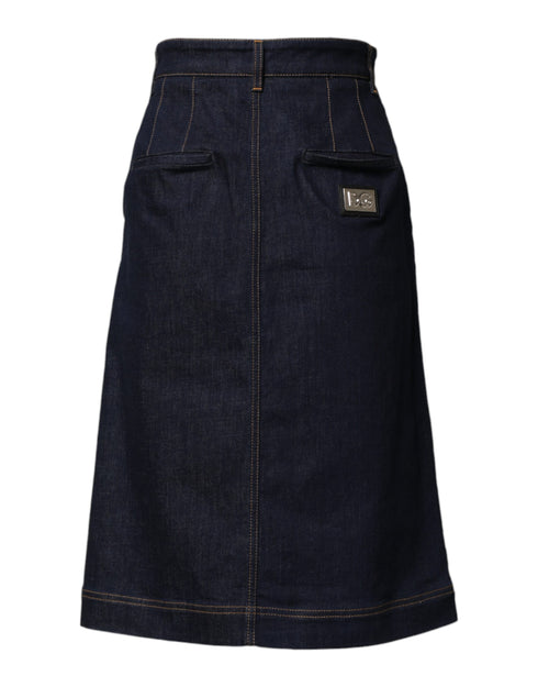 Dolce & Gabbana Dark Blue Cotton A-line Denim Midi Skirt