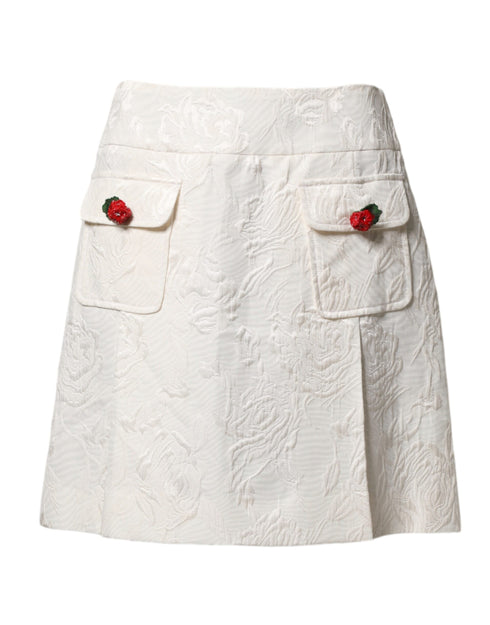 Dolce & Gabbana White Floral Brocade High Waist Mini Skirt