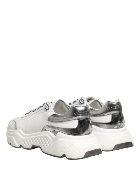 Dolce & Gabbana White Silver Daymaster Low Top Sneakers Shoes