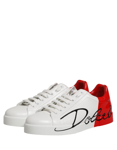Dolce & Gabbana White Red Portofino Low Top Men Sneakers Shoes