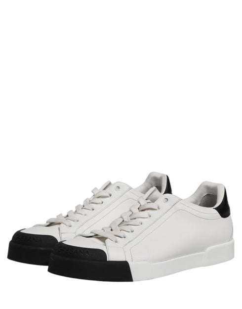 Dolce & Gabbana Black White Leather Low Top Sneakers Shoes