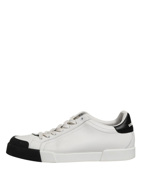 Dolce & Gabbana Black White Leather Low Top Sneakers Shoes