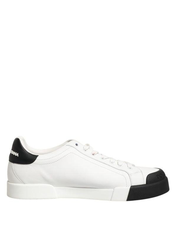 Dolce & Gabbana Black White Leather Low Top Sneakers Shoes