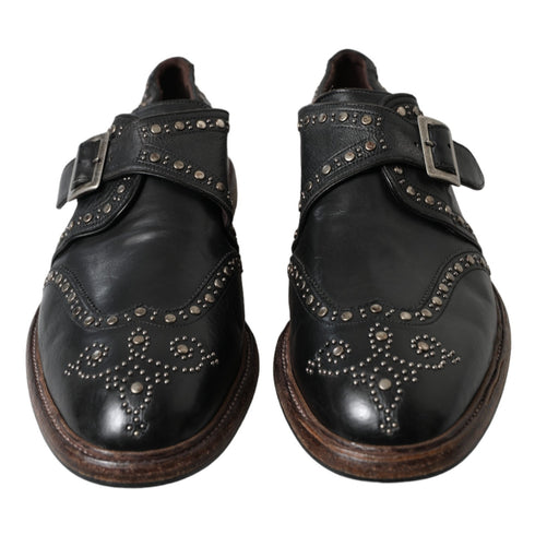 Dolce & Gabbana Black Leather Monk Strap Studded Dress Shoes