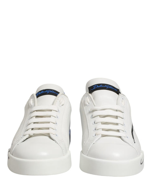 Dolce & Gabbana White Blue Portofino Low Top Sneakers Shoes