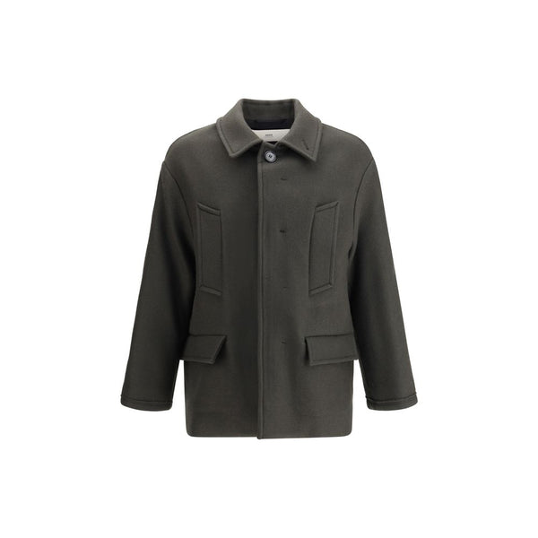 Ami Paris Gray Fleece Wool Coat