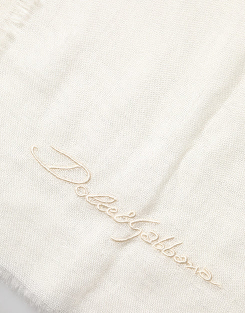 Dolce & Gabbana White Cashmere Knit Neck Wrap Shawl Scarf