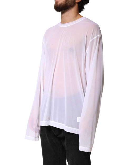 Dolce & Gabbana White Nylon Long Sleeves Crewneck T-Shirt