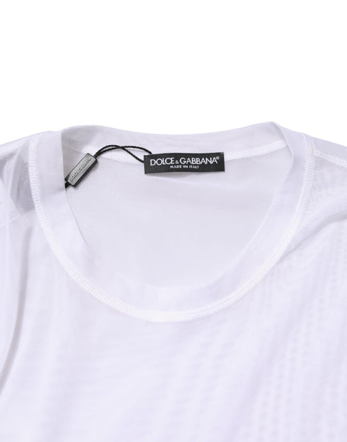Dolce & Gabbana White Nylon Long Sleeves Crewneck T-Shirt