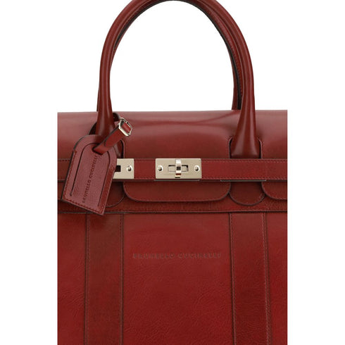 Brunello Cucinelli Bordeaux Calf Leather Bos Taurus Shoulder Bag
