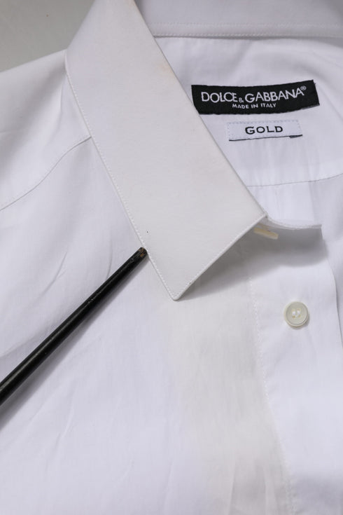 Dolce & Gabbana White Cotton GOLD Collared Dress Formal Shirt